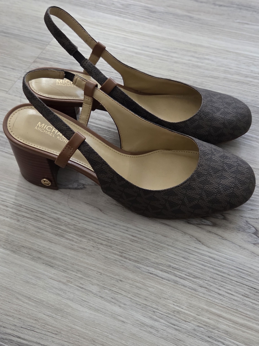 Michael Kors Brown Logo Slingback Block Heel Pumps